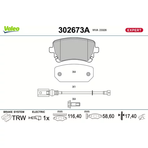 Sada brzdových platničiek kotúčovej brzdy VALEO 302673A
