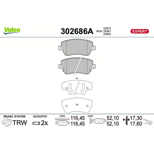 Sada brzdových platničiek kotúčovej brzdy VALEO 302686A