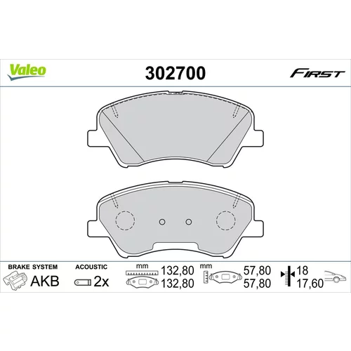 Sada brzdových platničiek kotúčovej brzdy VALEO 302700