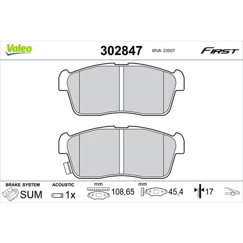Sada brzdových platničiek kotúčovej brzdy VALEO 302847