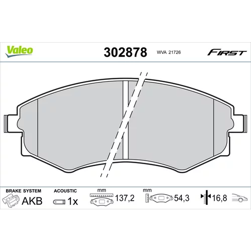 Sada brzdových platničiek kotúčovej brzdy VALEO 302878