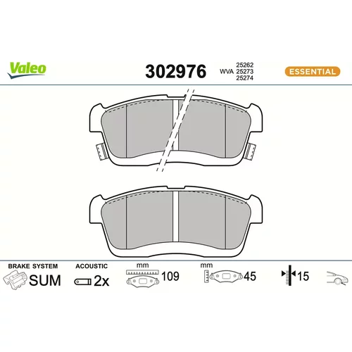 Sada brzdových platničiek kotúčovej brzdy VALEO 302976
