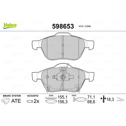 Sada brzdových platničiek kotúčovej brzdy VALEO 598653