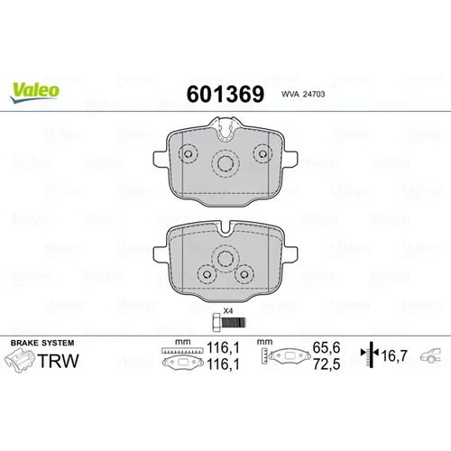 Sada brzdových platničiek kotúčovej brzdy VALEO 601369