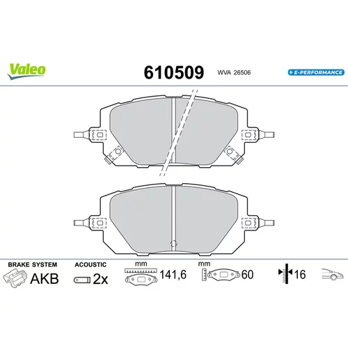Sada brzdových platničiek kotúčovej brzdy VALEO 610509