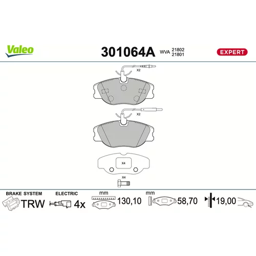 Sada brzdových platničiek kotúčovej brzdy VALEO 301064A