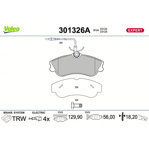 Sada brzdových platničiek kotúčovej brzdy VALEO 301326A