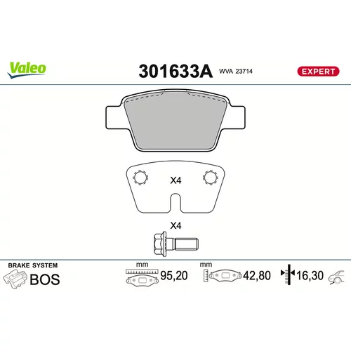 Sada brzdových platničiek kotúčovej brzdy VALEO 301633A