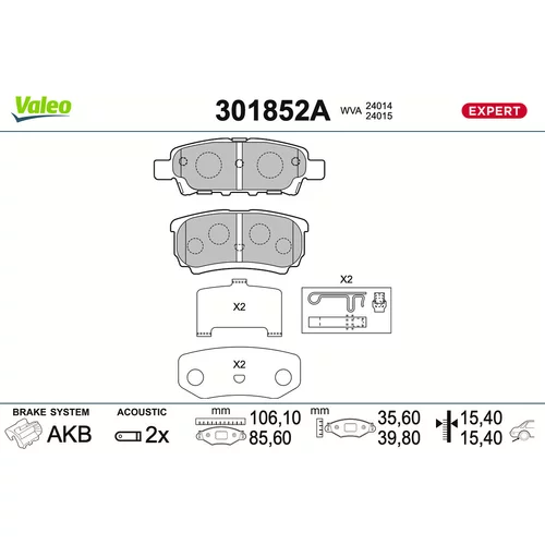 Sada brzdových platničiek kotúčovej brzdy VALEO 301852A