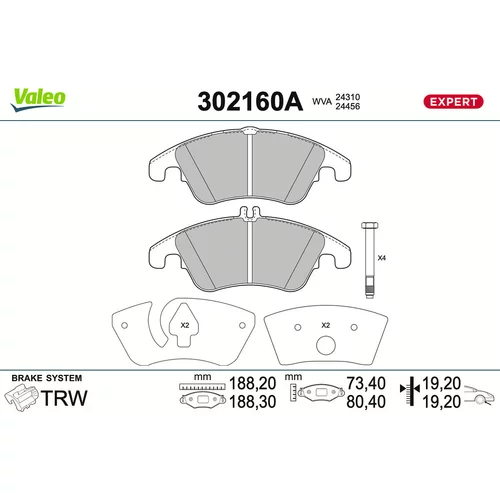 Sada brzdových platničiek kotúčovej brzdy VALEO 302160A