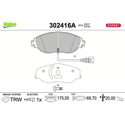 Sada brzdových platničiek kotúčovej brzdy VALEO 302416A
