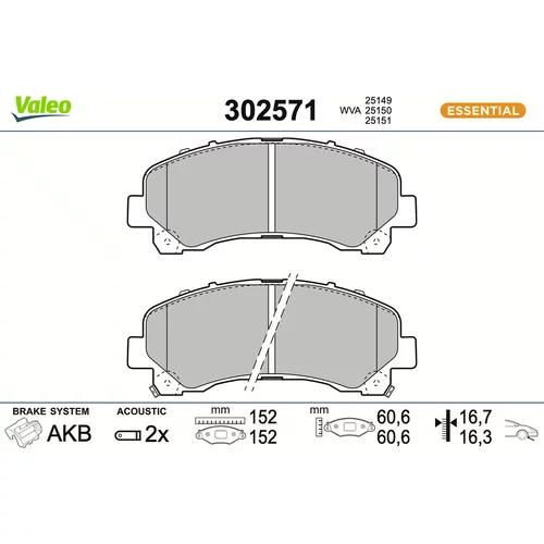 Sada brzdových platničiek kotúčovej brzdy VALEO 302571