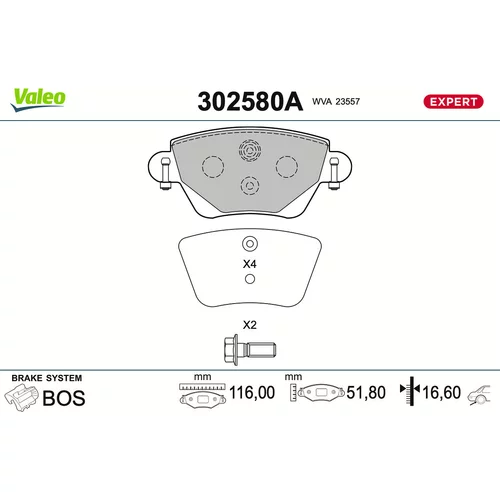 Sada brzdových platničiek kotúčovej brzdy VALEO 302580A