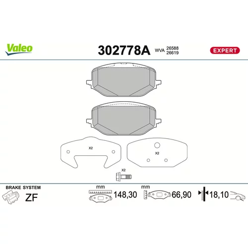 Sada brzdových platničiek kotúčovej brzdy VALEO 302778A
