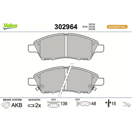 Sada brzdových platničiek kotúčovej brzdy VALEO 302964