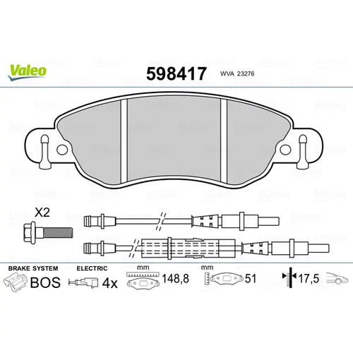 Sada brzdových platničiek kotúčovej brzdy VALEO 598417