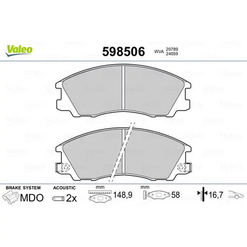 Sada brzdových platničiek kotúčovej brzdy VALEO 598506