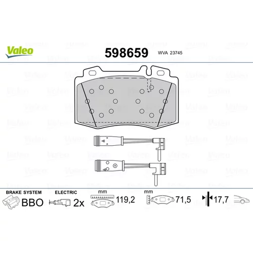 Sada brzdových platničiek kotúčovej brzdy VALEO 598659