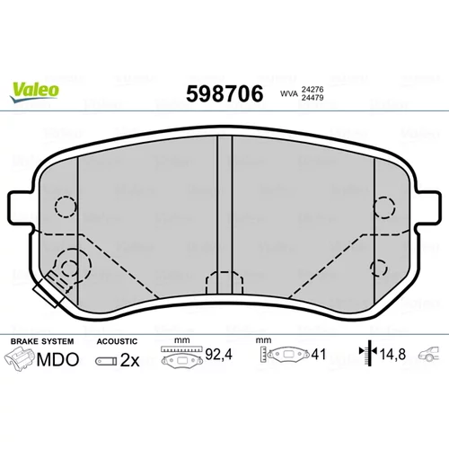 Sada brzdových platničiek kotúčovej brzdy 598706 /VALEO/