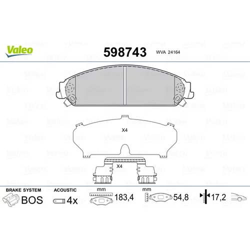 Sada brzdových platničiek kotúčovej brzdy 598743 /VALEO/