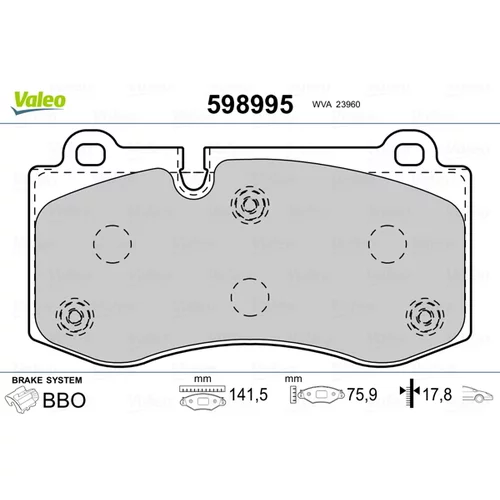 Sada brzdových platničiek kotúčovej brzdy VALEO 598995