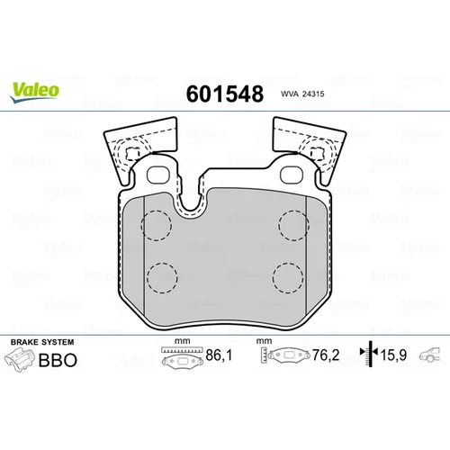 Sada brzdových platničiek kotúčovej brzdy VALEO 601548