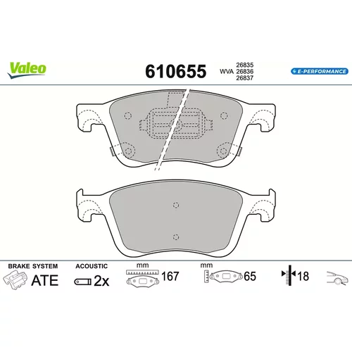 Sada brzdových platničiek kotúčovej brzdy VALEO 610655