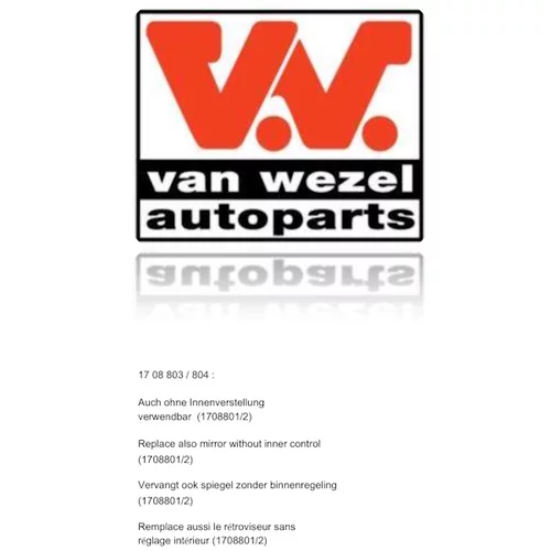 Vonkajšie spätné zrkadlo 1708803 (VAN WEZEL) - obr. 1