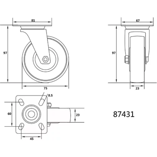 POLYAMIDOVÉ OTOČNÉ KOLIESKO 75MM /VOREL/ - obr. 1
