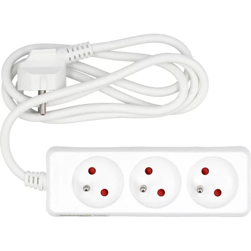 ELEKTRICKÝ PREDLŽOVACÍ KÁBEL, BIELY, 3 ZÁSUVKY S UZEMNENÍM, 1,5M