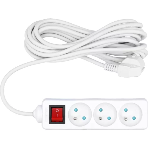 ELEKTRICKÝ PREDLŽOVACÍ KÁBEL, BIELY, 3 ZÁSUVKY S UZEMNENÍM, 5M S VYPÍNAČOM