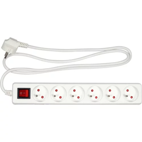 ELEKTRICKÝ PREDLŽOVACÍ KÁBEL, BIELY, 6 ZÁSUVEK S UZEMNENÍM, 1,5M S VYPÍNAČOM