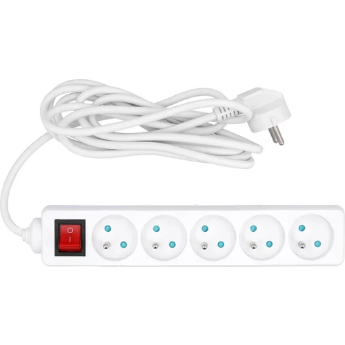 ELEKTRICKÝ PREDLŽOVACÍ KÁBEL, BIELY, 5 ZÁSUVEK S UZEMNENÍM, 3M S VYPÍNAČOM