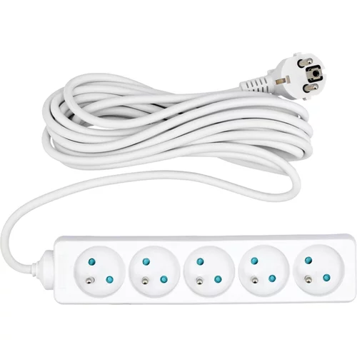 ELEKTRICKÝ PREDLŽOVACÍ KÁBEL, BIELY, 5 ZÁSUVEK S UZEMNENÍM, 5M