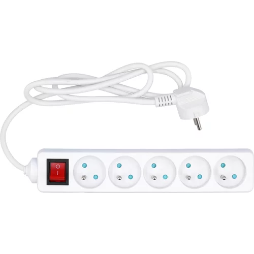 ELEKTRICKÝ PREDLŽOVACÍ KÁBEL, BIELY, 5 ZÁSUVEK S UZEMNENÍM, 1,5M S VYPÍNAČOM