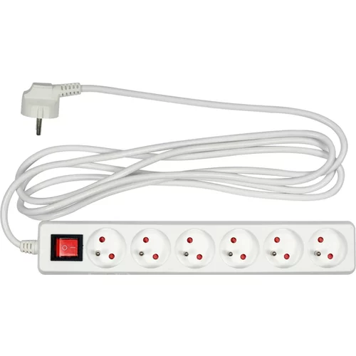 ELEKTRICKÝ PREDLŽOVACÍ KÁBEL, BIELY, 6 ZÁSUVEK S UZEMNENÍM, 3M S VYPÍNAČOM