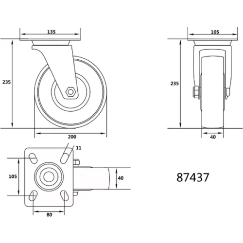 POLYAMIDOVÉ OTOČNÉ KOLESO 200MM /VOREL/ - obr. 1