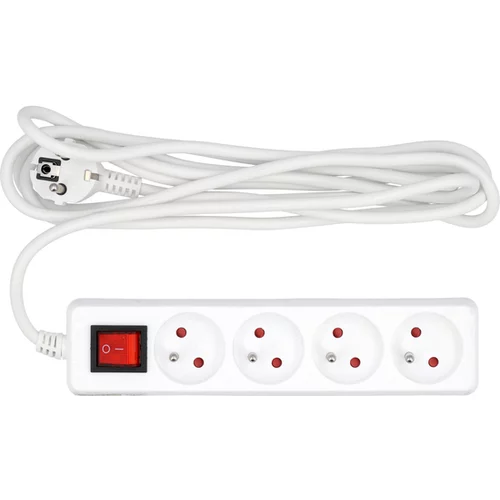 ELEKTRICKÝ PREDLŽOVACÍ KÁBEL, BIELY, 4 ZÁSUVKY S UZEMNENÍM, 3M S VYPÍNAČOM