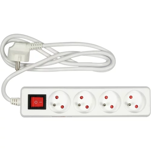 ELEKTRICKÝ PREDLŽOVACÍ KÁBEL, BIELY, 4 ZÁSUVKY S UZEMNENÍM, 1,5M S VYPÍNAČOM