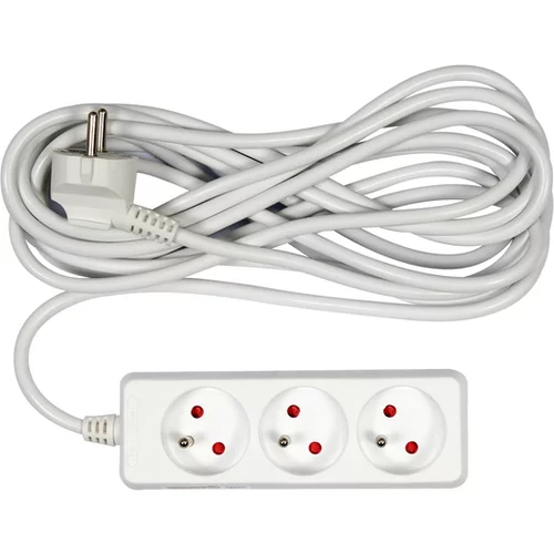 ELEKTRICKÝ PREDLŽOVACÍ KÁBEL, BIELY, 3 ZÁSUVKY S UZEMNENÍM, 5M