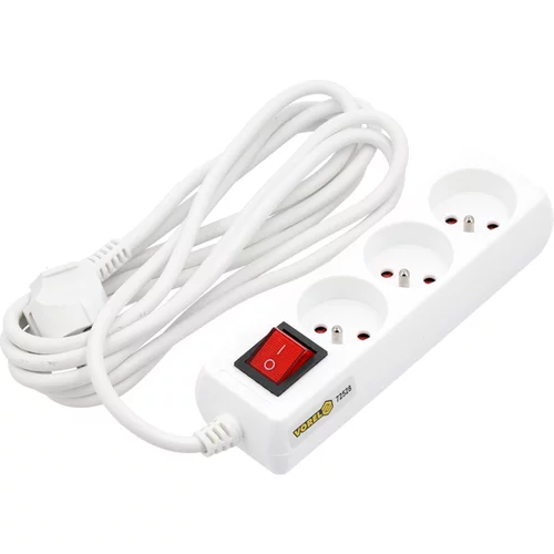 ELEKTRICKÝ PREDLŽOVACÍ KÁBEL, BIELY 3 ZÁSUVKY S UZEMNENÍM, 3 M S VYPÍNAČOM