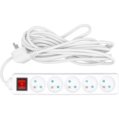 ELEKTRICKÝ PREDLŽOVACÍ KÁBEL, BIELY, 5 ZÁSUVEK S UZEMNENÍM, 5M S VYPÍNAČOM