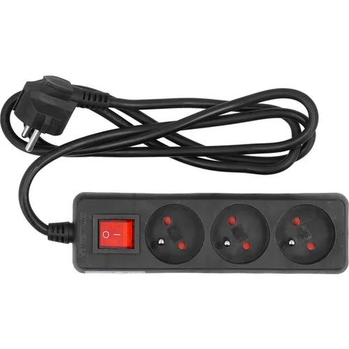 ELEKTRICKÝ PREDLŽOVACÍ KÁBEL, ČIERNA, 3 ZÁSUVKY S UZEMNENÍM, 1,5M S VYPÍNAČOM.