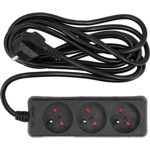 ELEKTRICKÝ PREDLŽOVACÍ KÁBEL, ČIERNY, 3 ZÁSUVKY S UZEMNENÍM, 3M