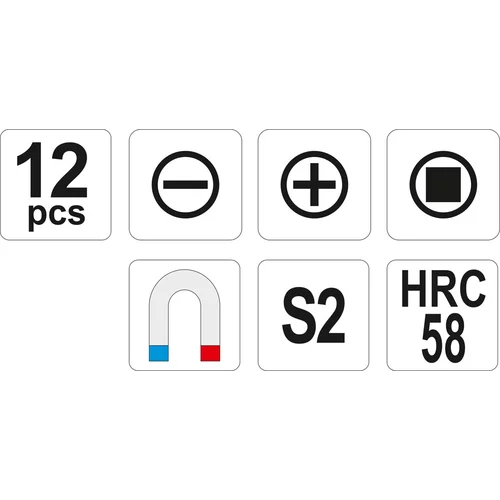 Sada skrutkovačov 12ks, - 3-8mm, + PH0-PH3, SQ1, SQ2 /YATO/ - obr. 2