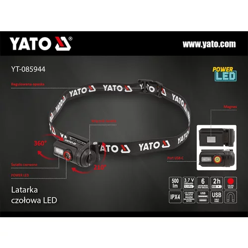 500LM SVETLOMET, BATÉRIA /YATO/ - obr. 1