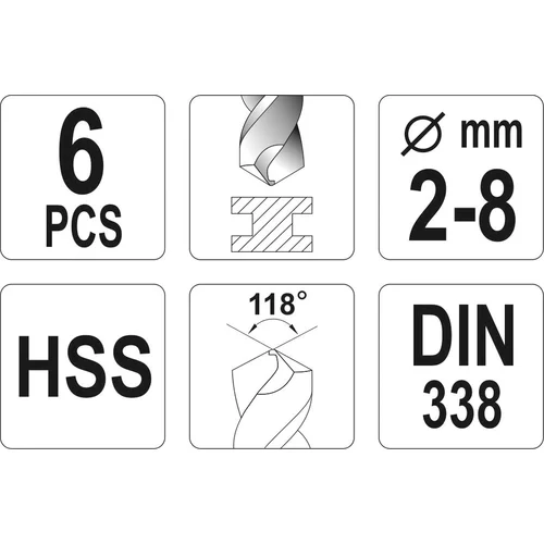 YATO Sada vrtákov na kov 6 ks HSS (YATO náradie) - obr. 2