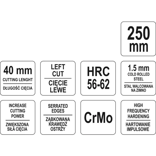 Nožnice na plech 250 mm ľavé CrMo /YATO/ - obr. 2