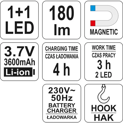 YATO Lampa montážna 1+1 LED, bezprívodová, 3,7V (YATO náradie) - obr. 6