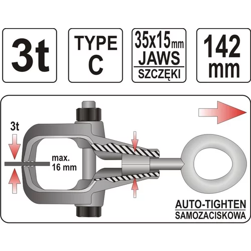 YATO Karosárska samosvorná svorka na ťahanie typ C, 3t 142mm (YATO náradie) - obr. 1